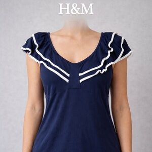H&M Navy Blue Ruffle Sleeve Blouse